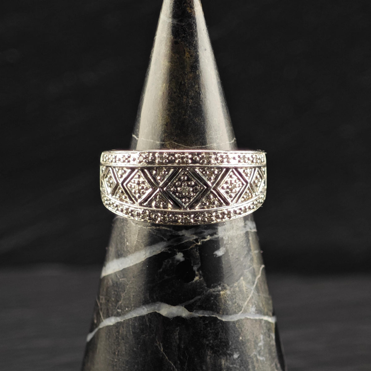 Diamond Mom Cut Out Band Sterling Silver Ring Sz 7R6845