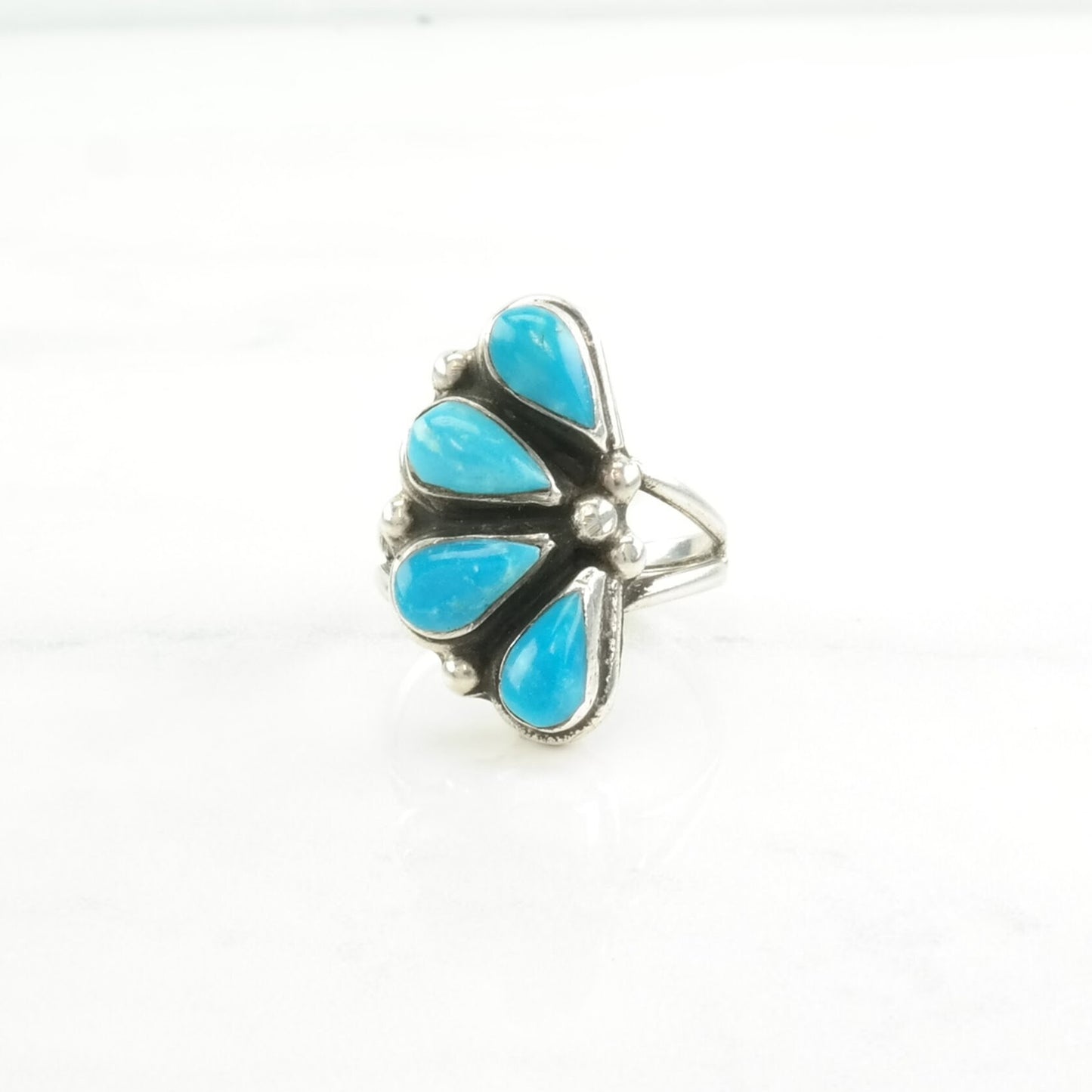 Vintage Southwest Silver Ring Turquoise Teardrop Sterling Blue Size 6 1/2