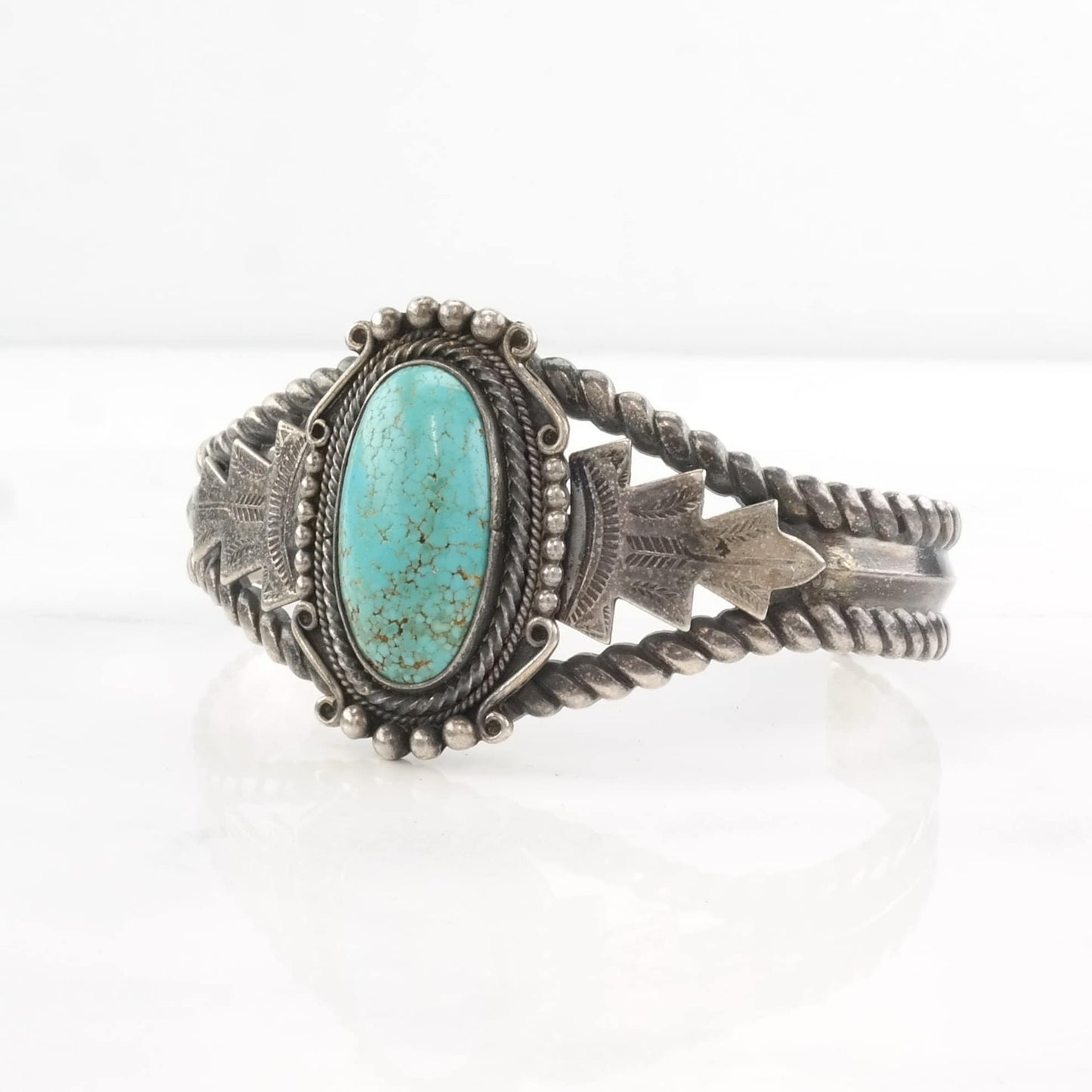 Historic Number Eight Turquoise Native American Sterling Silver Cuff Bracelet Blue Stamped