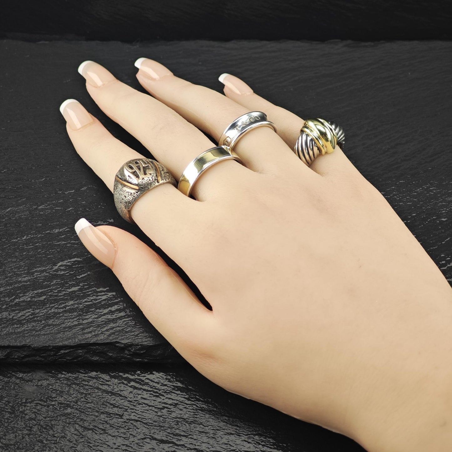 1/9 10KT Gold Accent Band Sterling Silver Sz 12