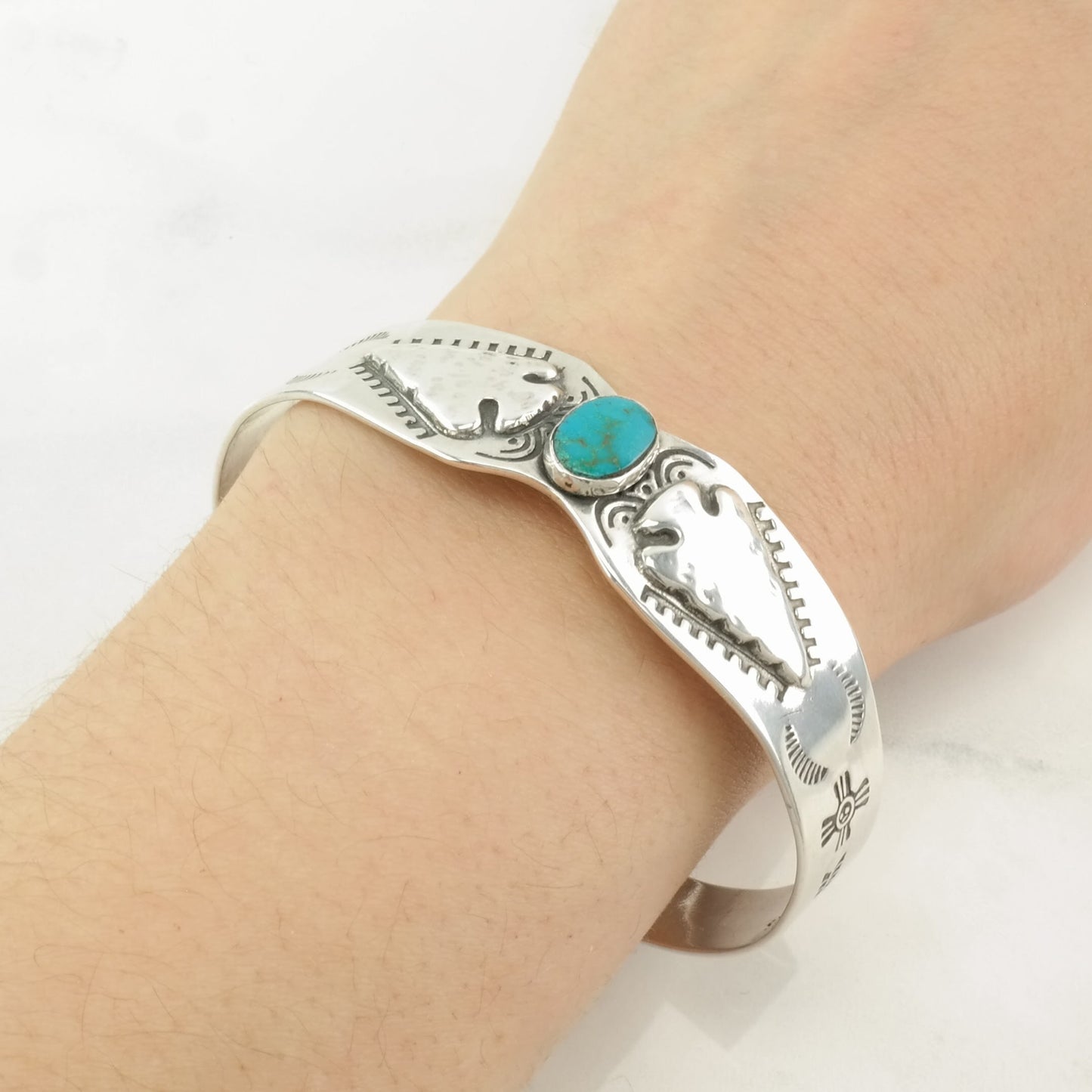 Native American Sterling Silver Cuff Bracelet Turquoise Arrowhead