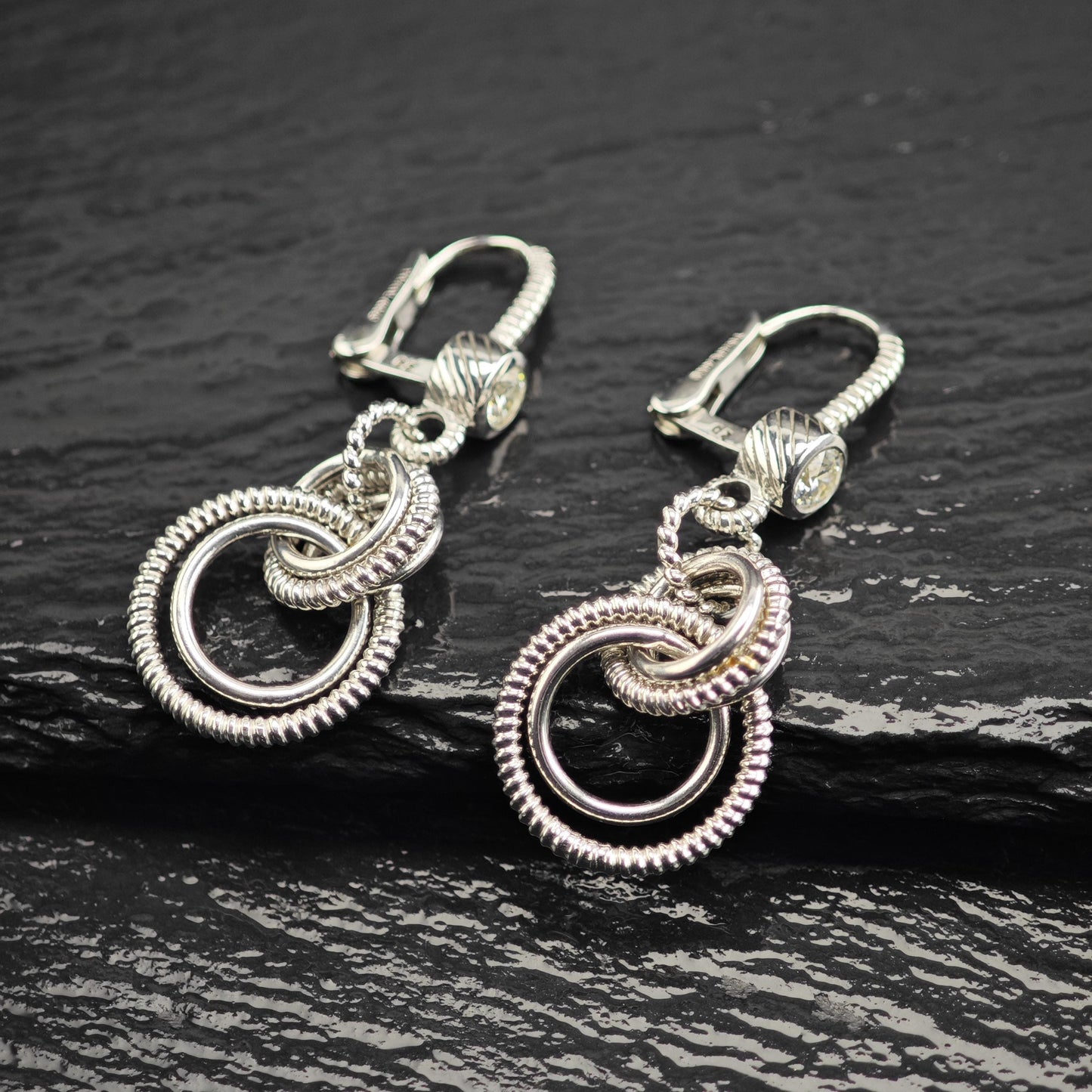 Vintage Judith Ripka Lever Back CZ Sterling Silver Dangle Earrings ER3176
