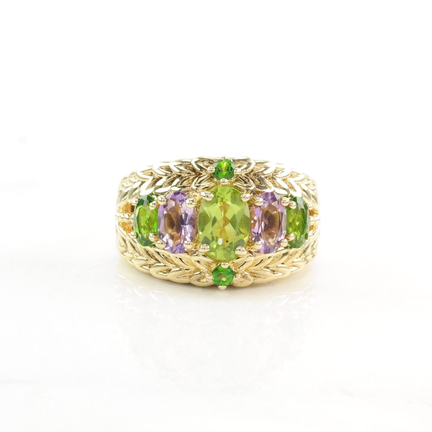 Michelle Albala Silver Ring Peridot Amethyst, Chrome Diopside Sterling Size 5