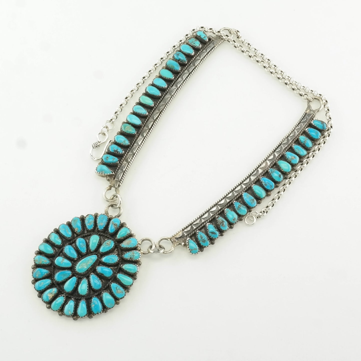 Native American Sterling Silver Blue Turquoise Cluster Necklace