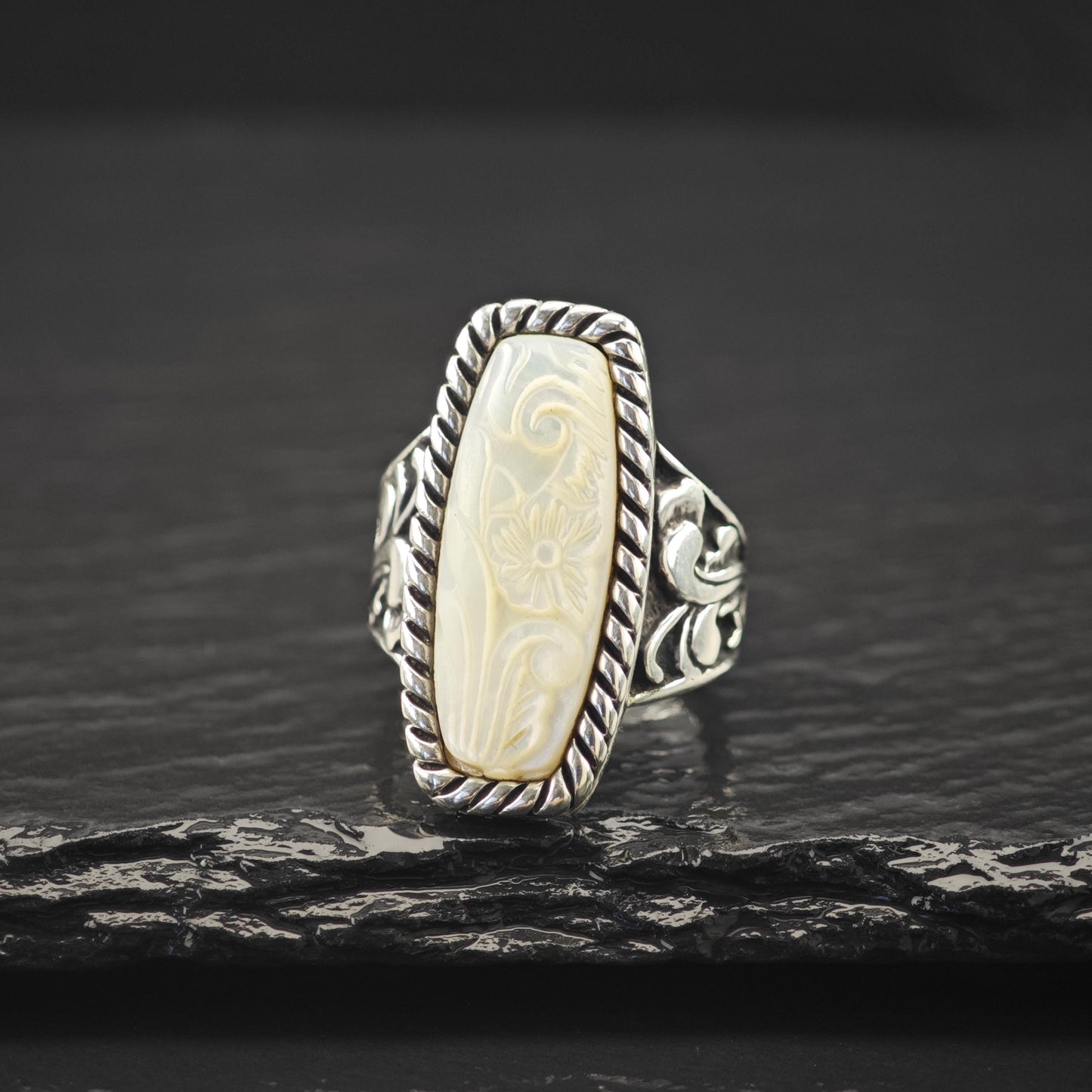 Carolyn Pollack Carved MOP Ring Sterling Silver