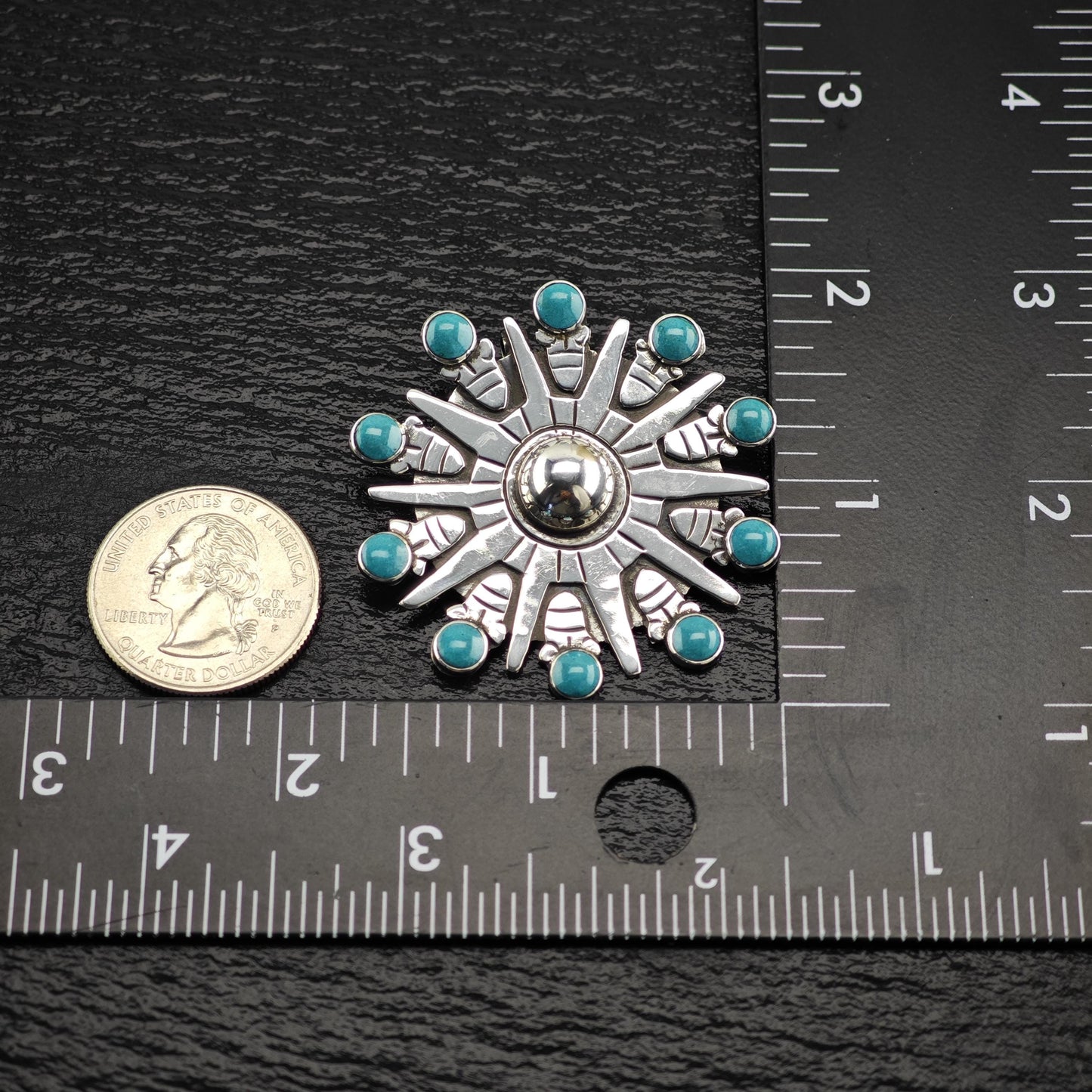 Cluster Blue Block Turquoise Brooch Pendant Spratling Style Sterling Silver