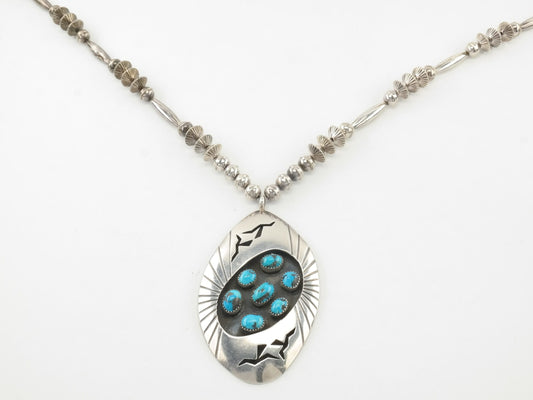 Native American Sterling Silver Turquoise Cluster Shadowbox Navajo Beads Necklace