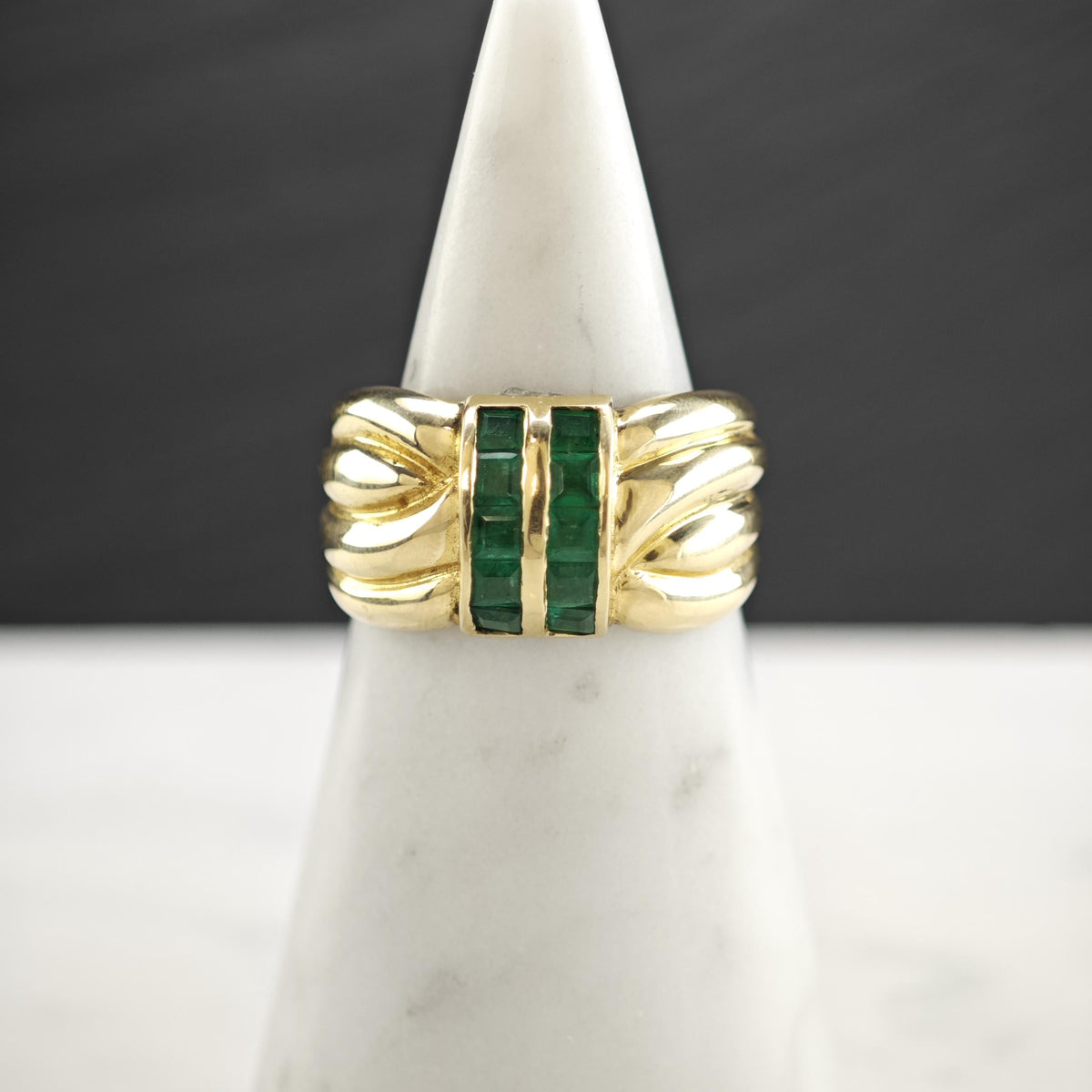 Natural Emerald 14K Gold Woven Band Ring Sz 9 R6787