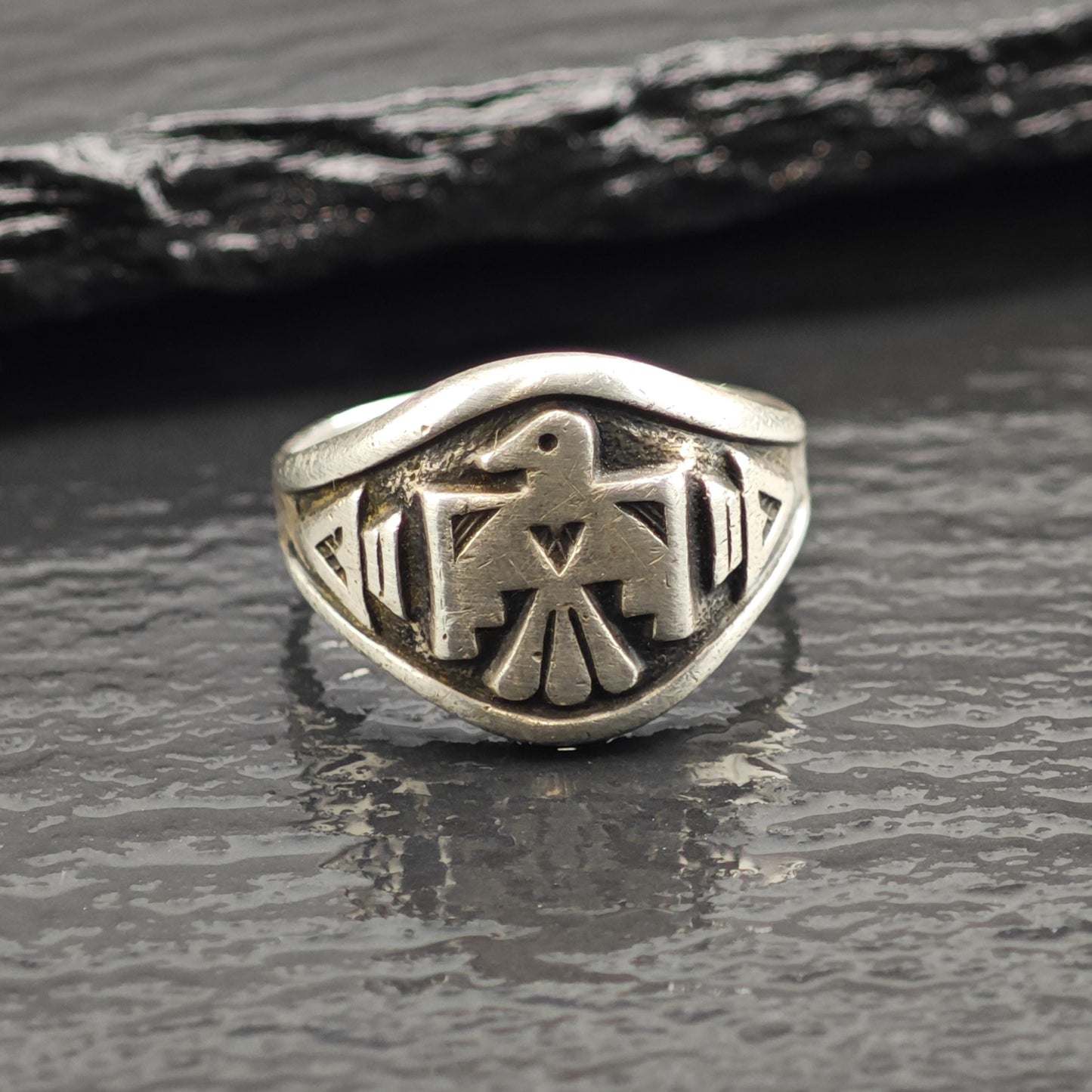 SW Bell Trading Post Thunderbird Overlay Sterling Silver Ring Sz 7 R6693