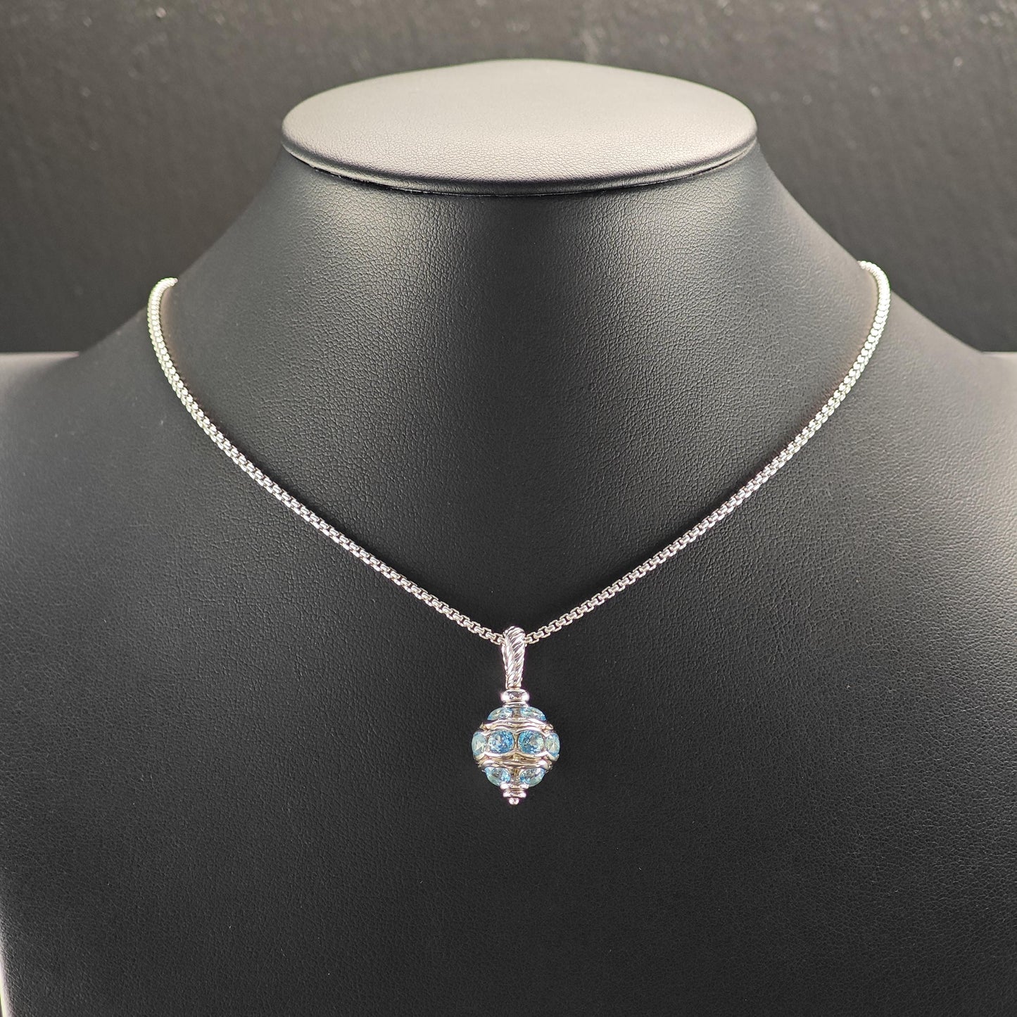 David Yurman Blue Topaz, 18K Gold Post Sterling Silver Earring/Necklace Set