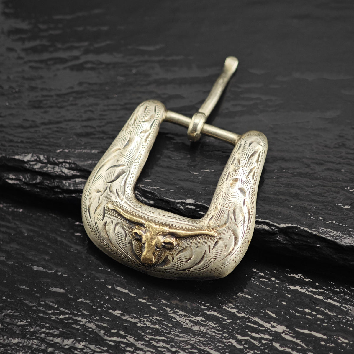 10K Gold Long Horn 1/2" Ranger Belt Buckle Sterling Silver MISC0406