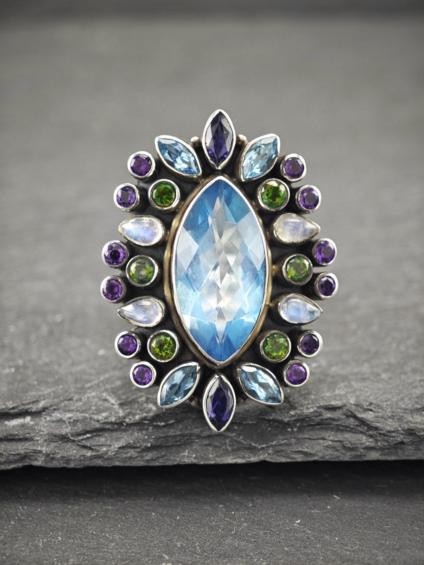 Vintage Nicky Butler Blue Multi-stone Ring Sterling Silver Sz 9 or 7