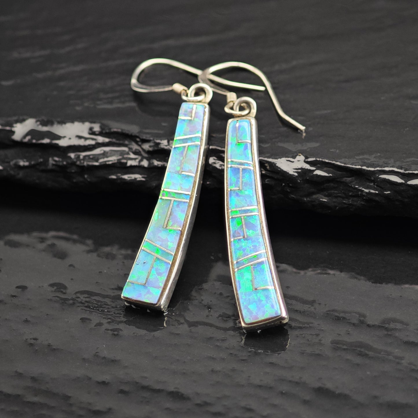 Vintage Blue Lab Opal Inlay Sterling Silver Earrings ER3127
