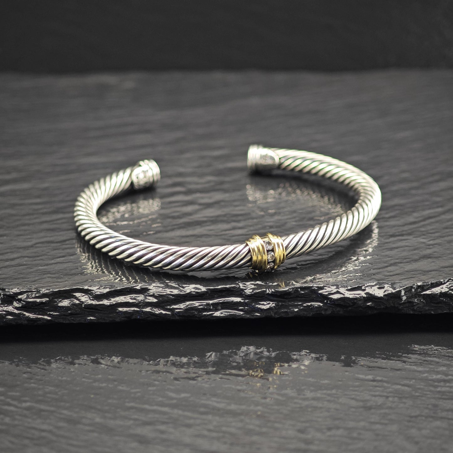 Choice of David Yurman 5mm Diamond, 18K Gold Accent Cuff Bracelet Sterling Silver