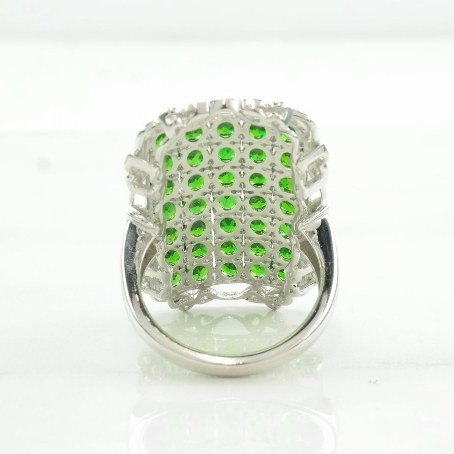 Vintage Sterling Silver Ring Green Chrome Diopside Cluster Size 8