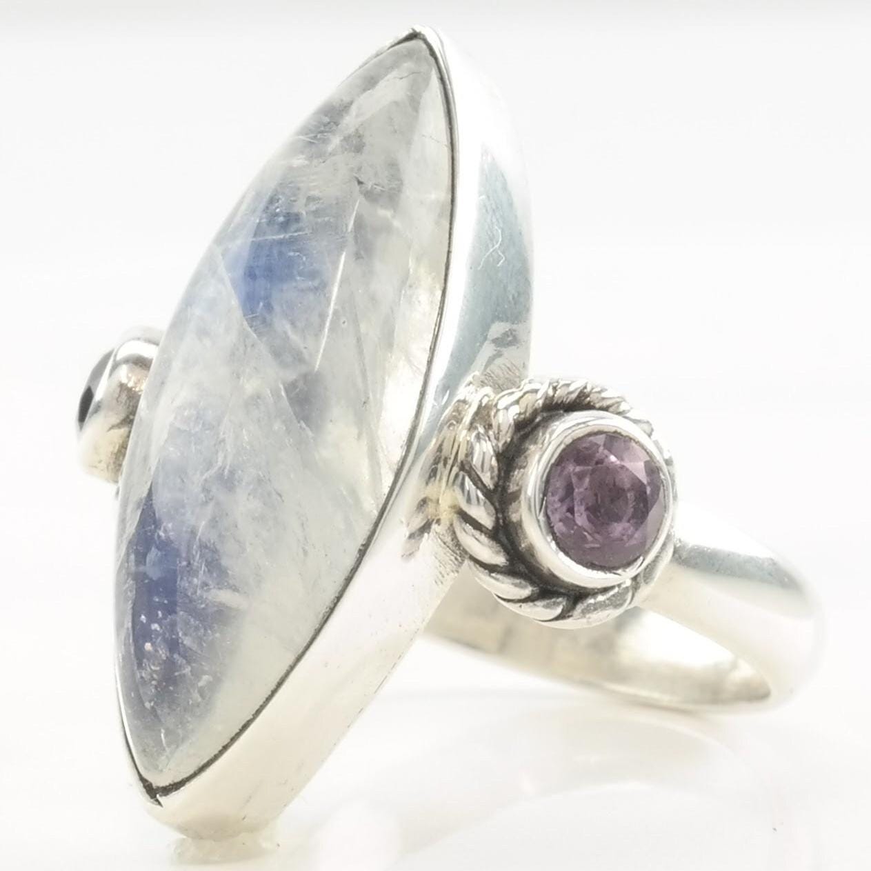 Vintage Ring Moonstone, Amethyst Sterling Silver Size 7