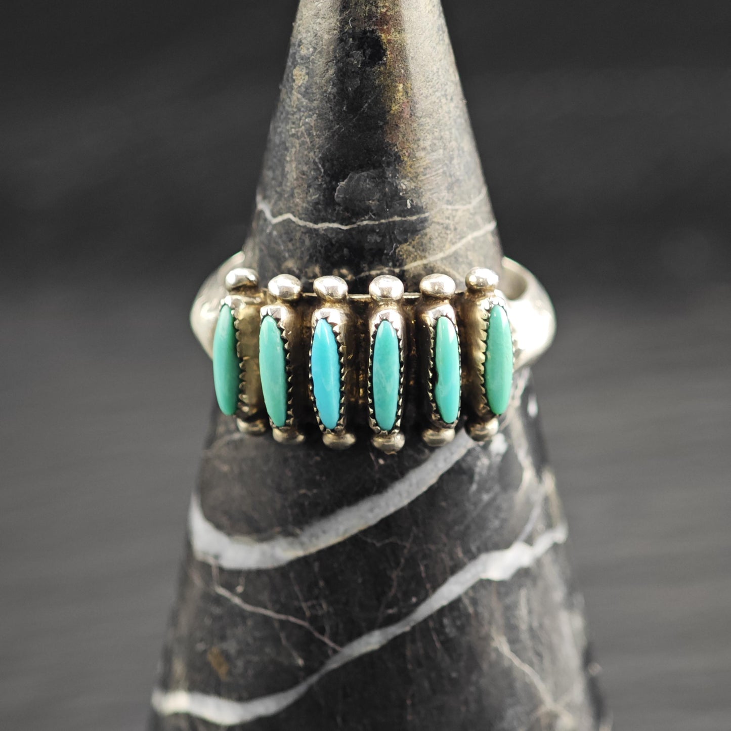 Zuni, Needle Point Turquoise Sterling Silver Ring Sz 8 3/4 R6625