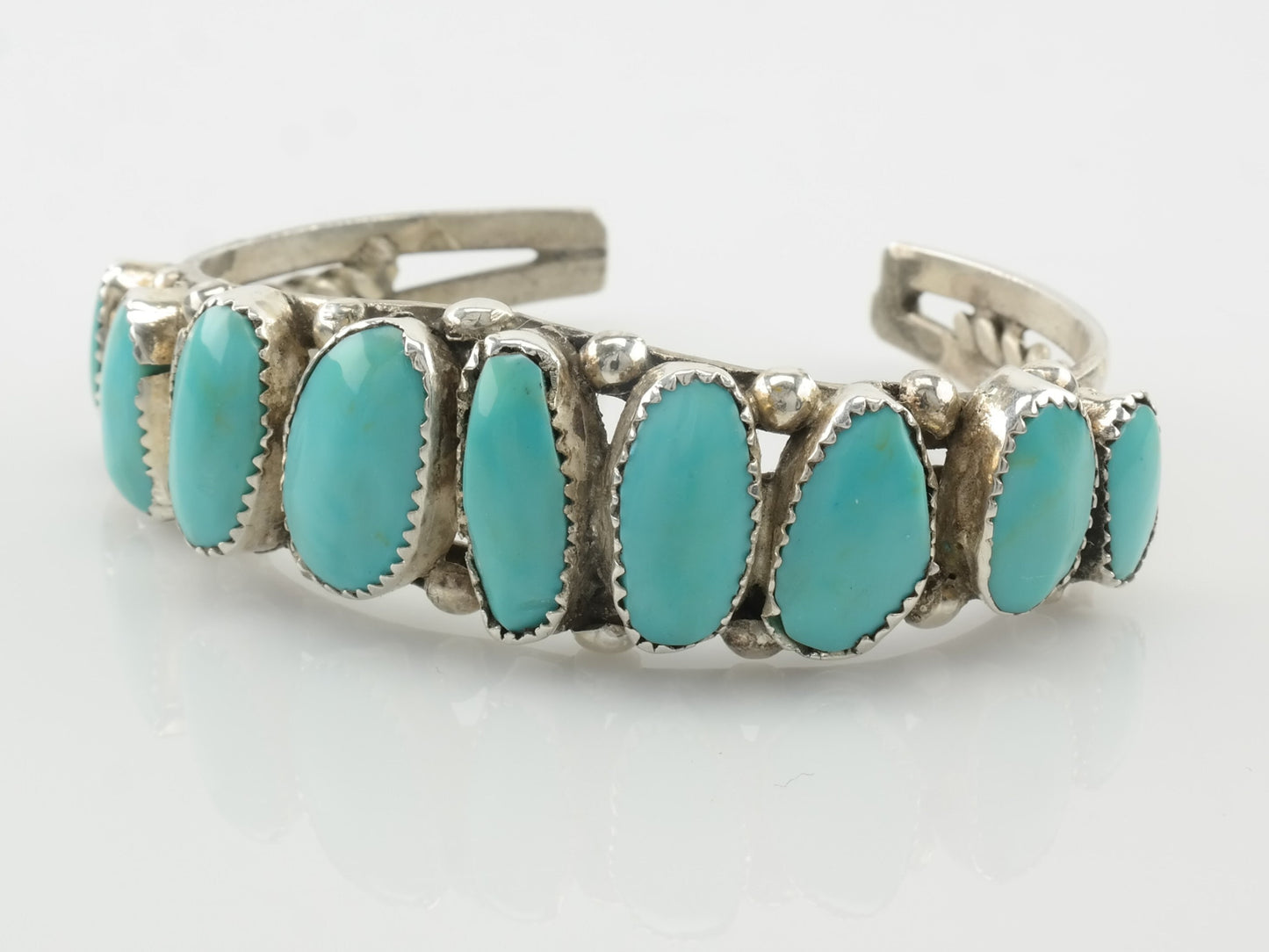 Native American Sterling Silver Turquoise Row Cuff Bracelet Sleeping Beauty