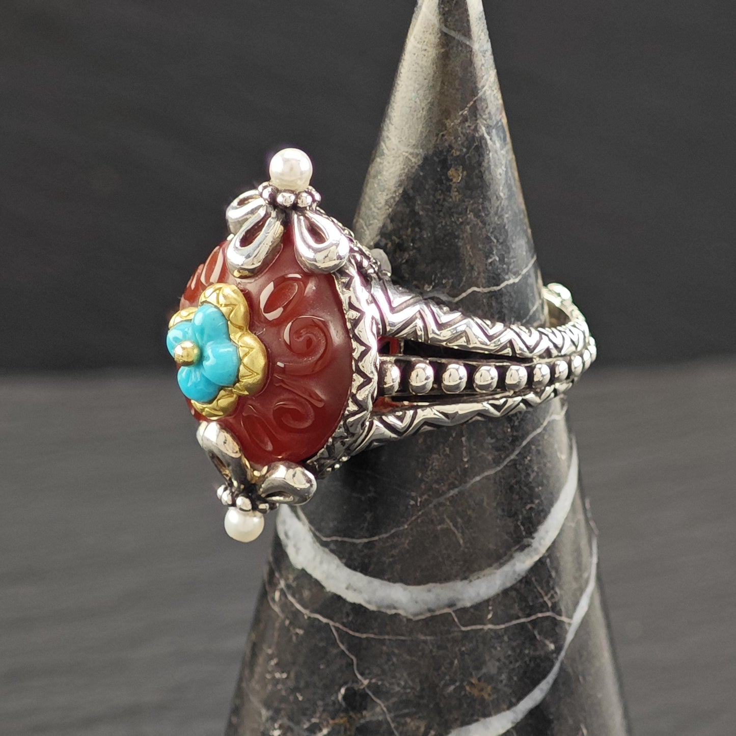 Bixby Turquoise Carnelian Ring 18K Gold Accents, Sterling Silver R5824