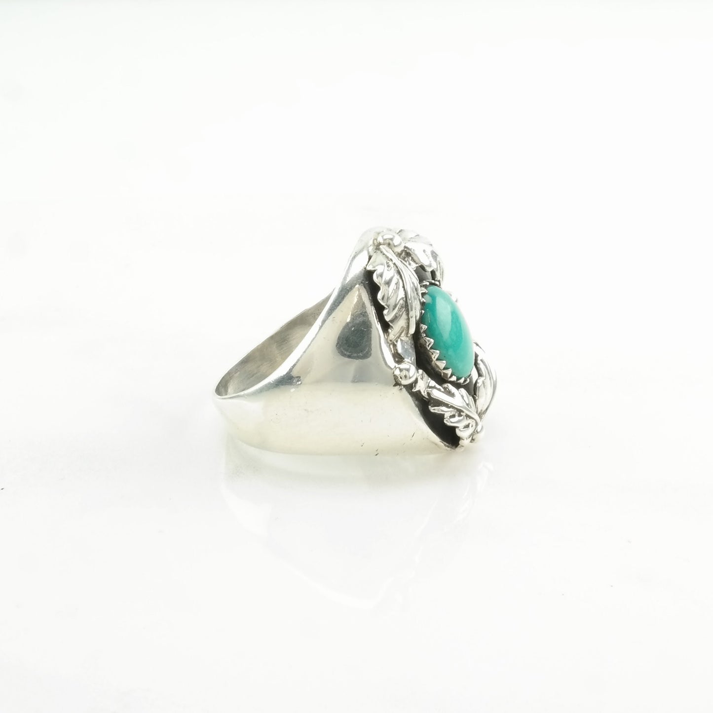 Southwest Silver Ring Turquoise Floral Sterling Blue Size 11