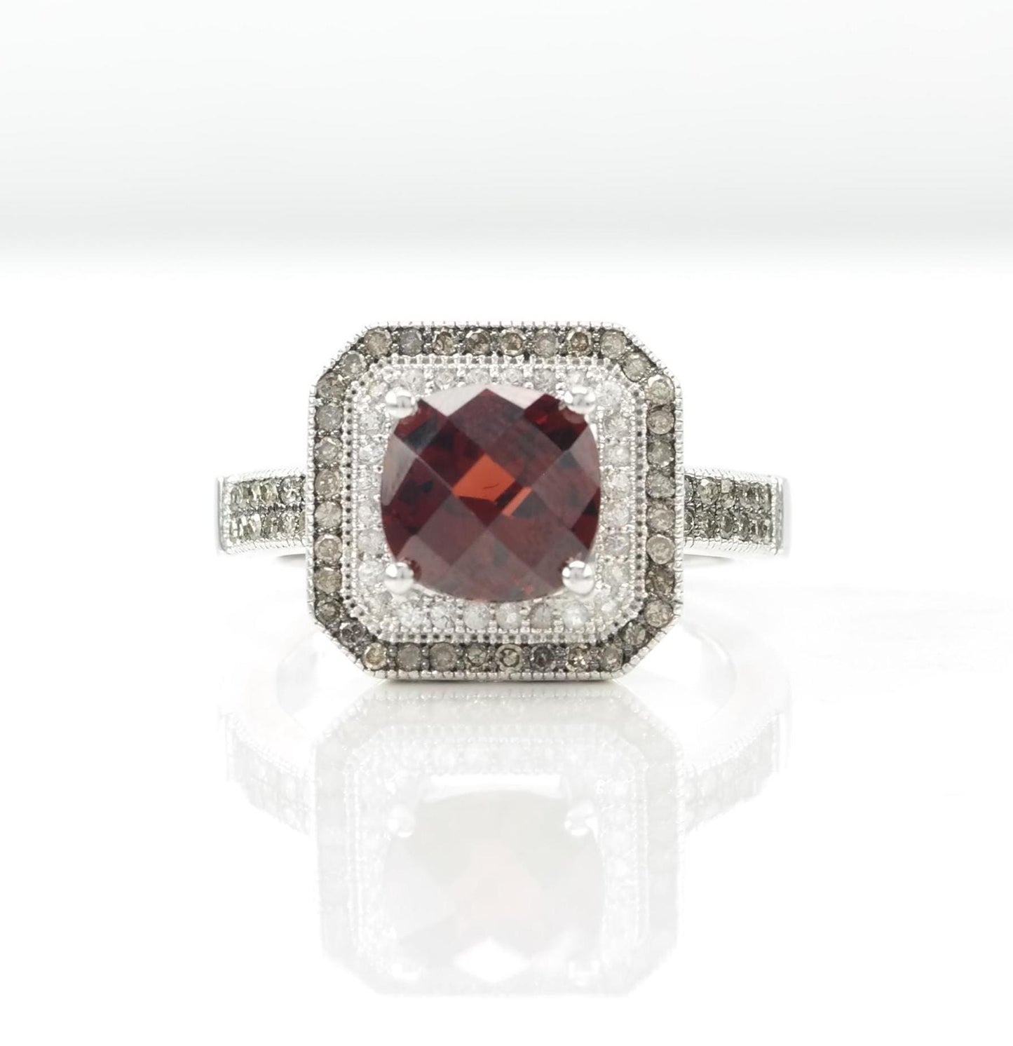 Garnet Diamond Sterling Silver Ring Size 7