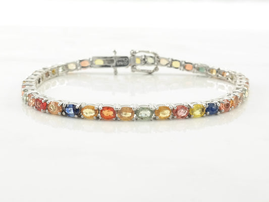 Sterling Silver Link Bracelet Colorful Sapphire