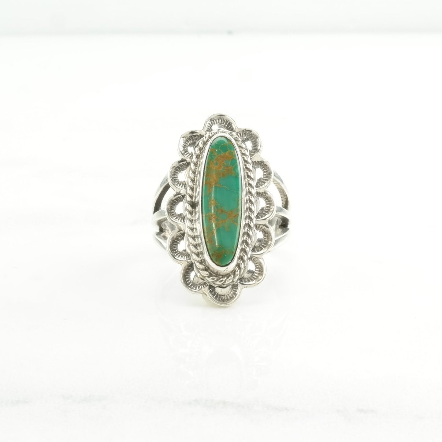 Vintage Native American Silver Ring Turquoise Royston Sterling Blue, Green Size 6 3/4