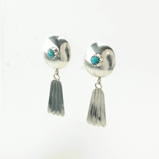Native American Sterling Silver Blue Turquoise Concho Earrings Stud/dangle