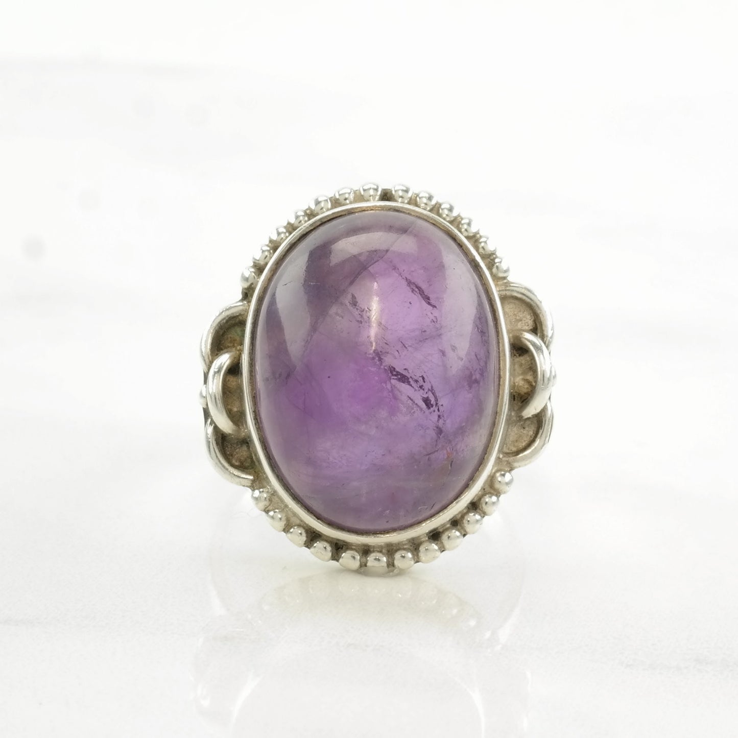 Sterling Silver Ring Amethyst Chain Link Accent Size 8 3/4