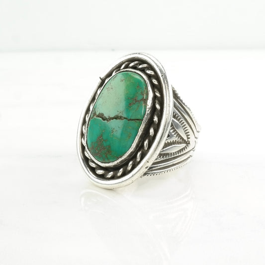 Native American Silver Ring Turquoise Large Sterling Green Size 14