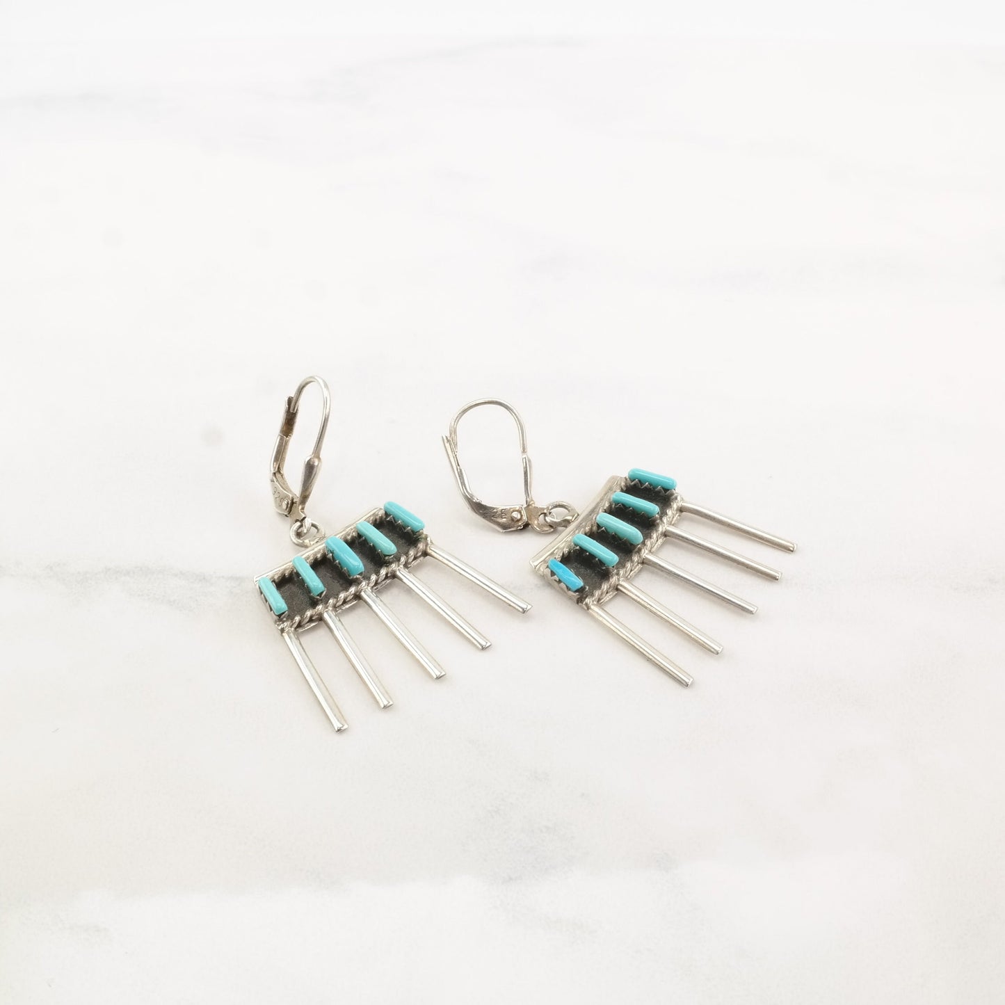 Native American Sterling Silver Turquoise Zuni Earrings Levers