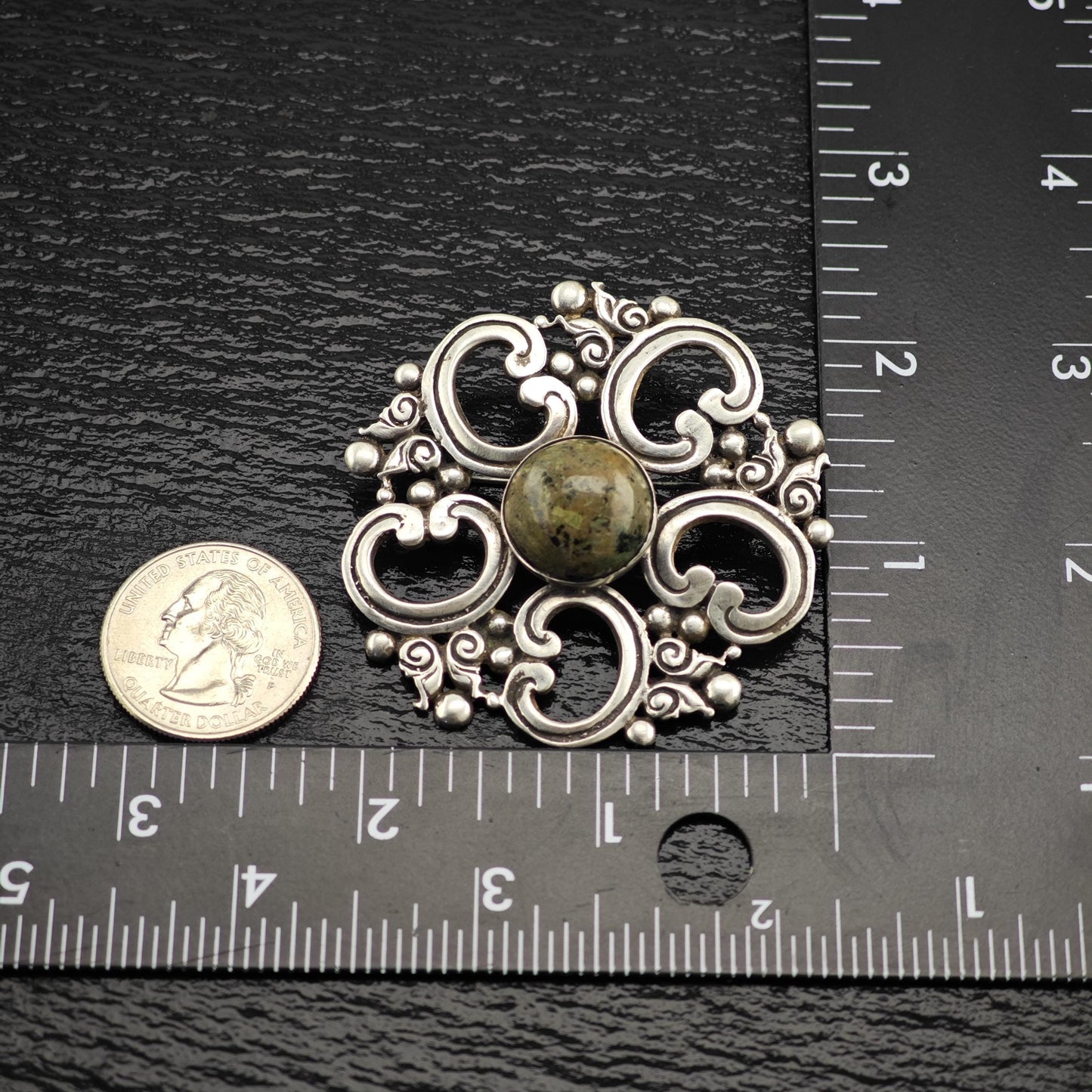 Taxco Multi-Color Serpentine Brooch in Sterling Silver Geometric Design