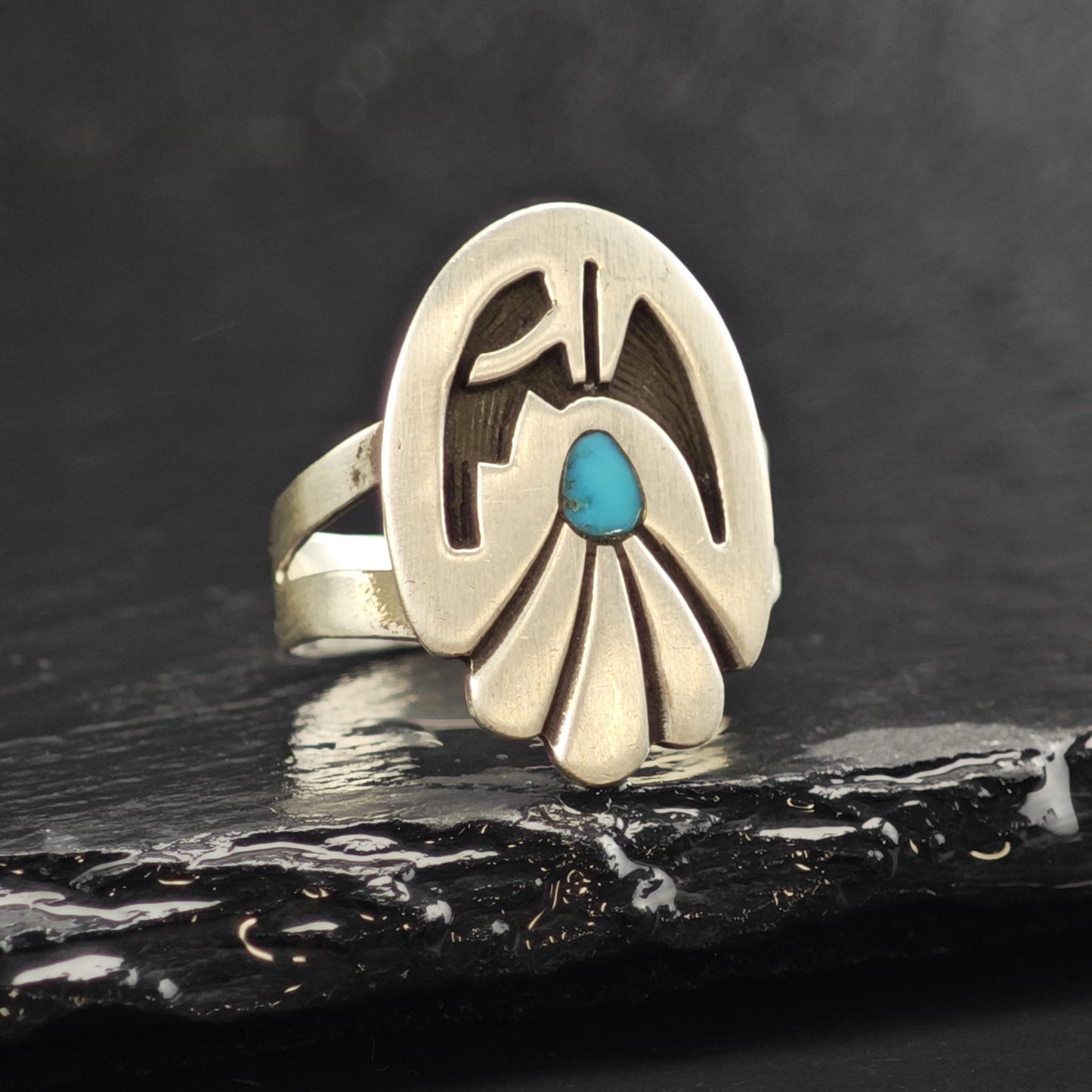 Hopi Turquoise Overlay Sterling Silver Ring Sz9 R6544