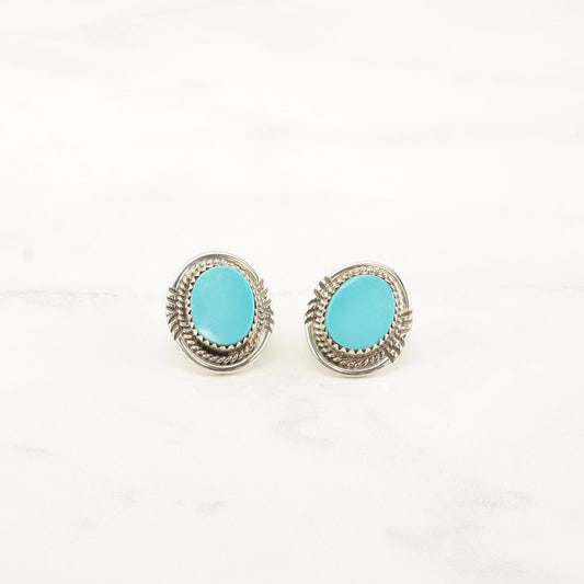 Native American Sterling Silver Sleeping Beauty Turquoise Earrings Stud