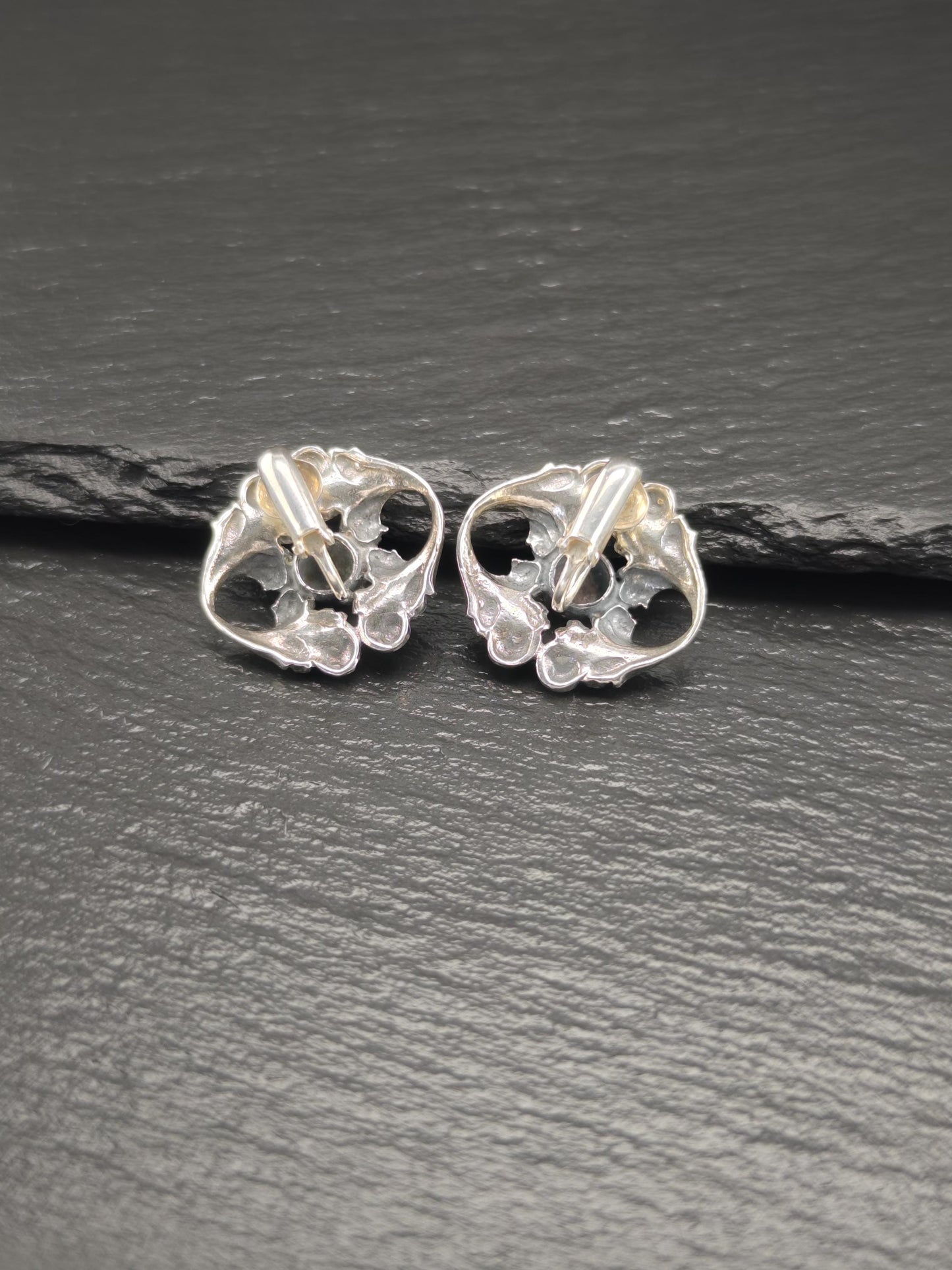 Vintage Sterling Silver Cini Floral Clip-On Earrings Art Nouveau Style