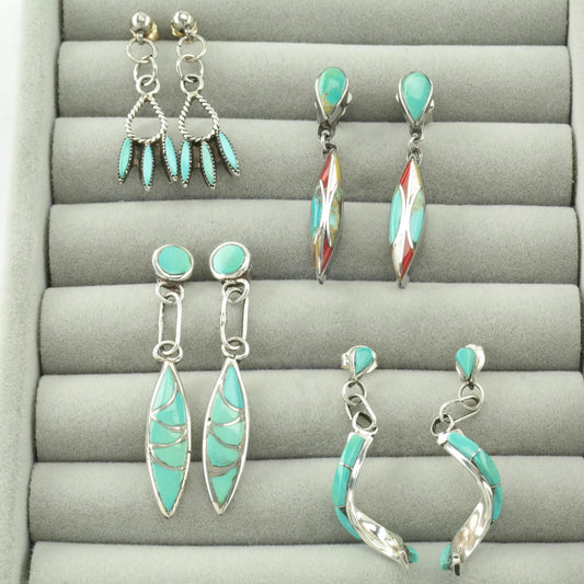 Choice of Vintage Native American Turquoise, Coral, MOP, Sterling Silver Pierced Earrings