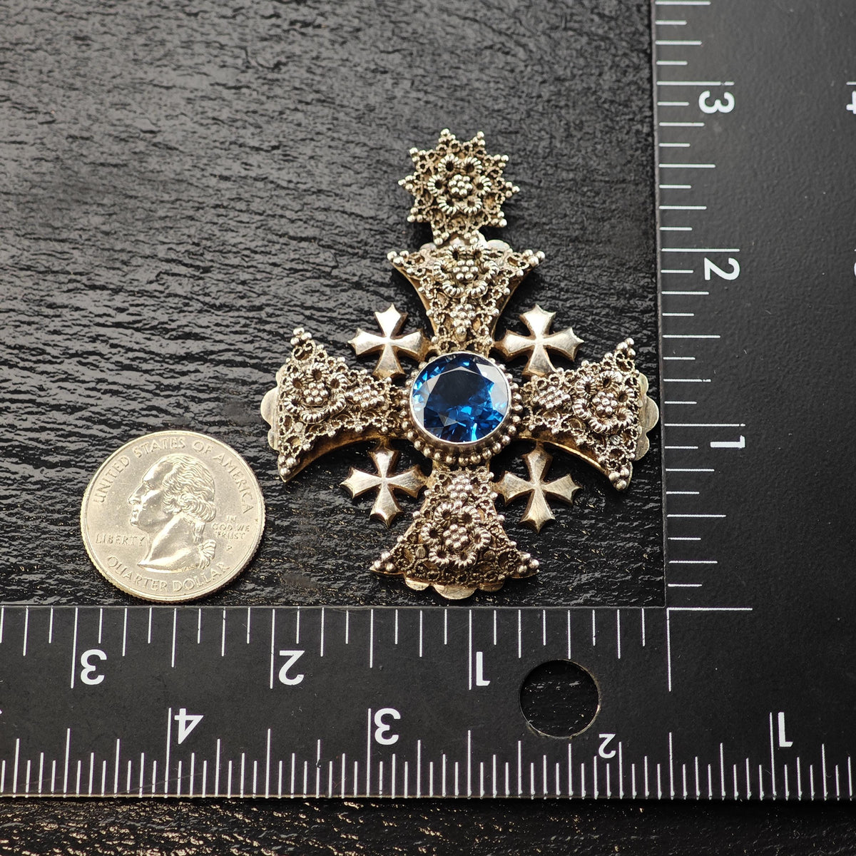 Jerusalem Cross Pendant Synthetic Spinel Sterling Silver P3154
