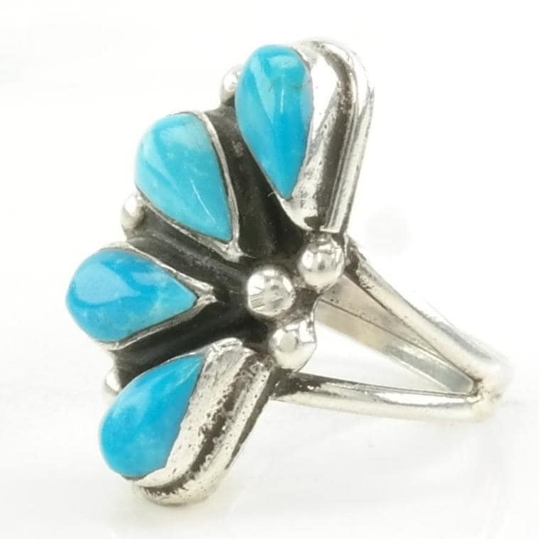 Vintage Southwest Silver Ring Turquoise Teardrop Sterling Blue Size 6 1/2