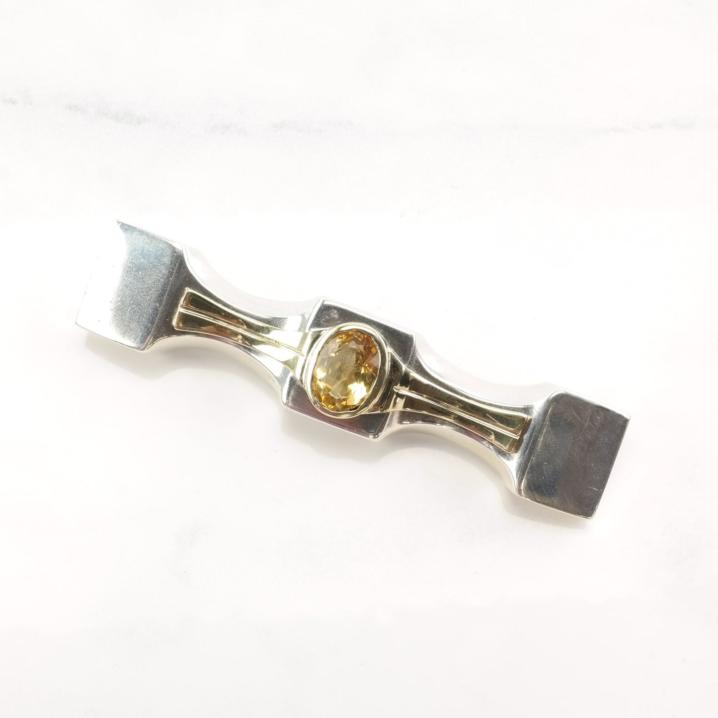 Sterling Silver Brooch 14k Gold Accent Citrine