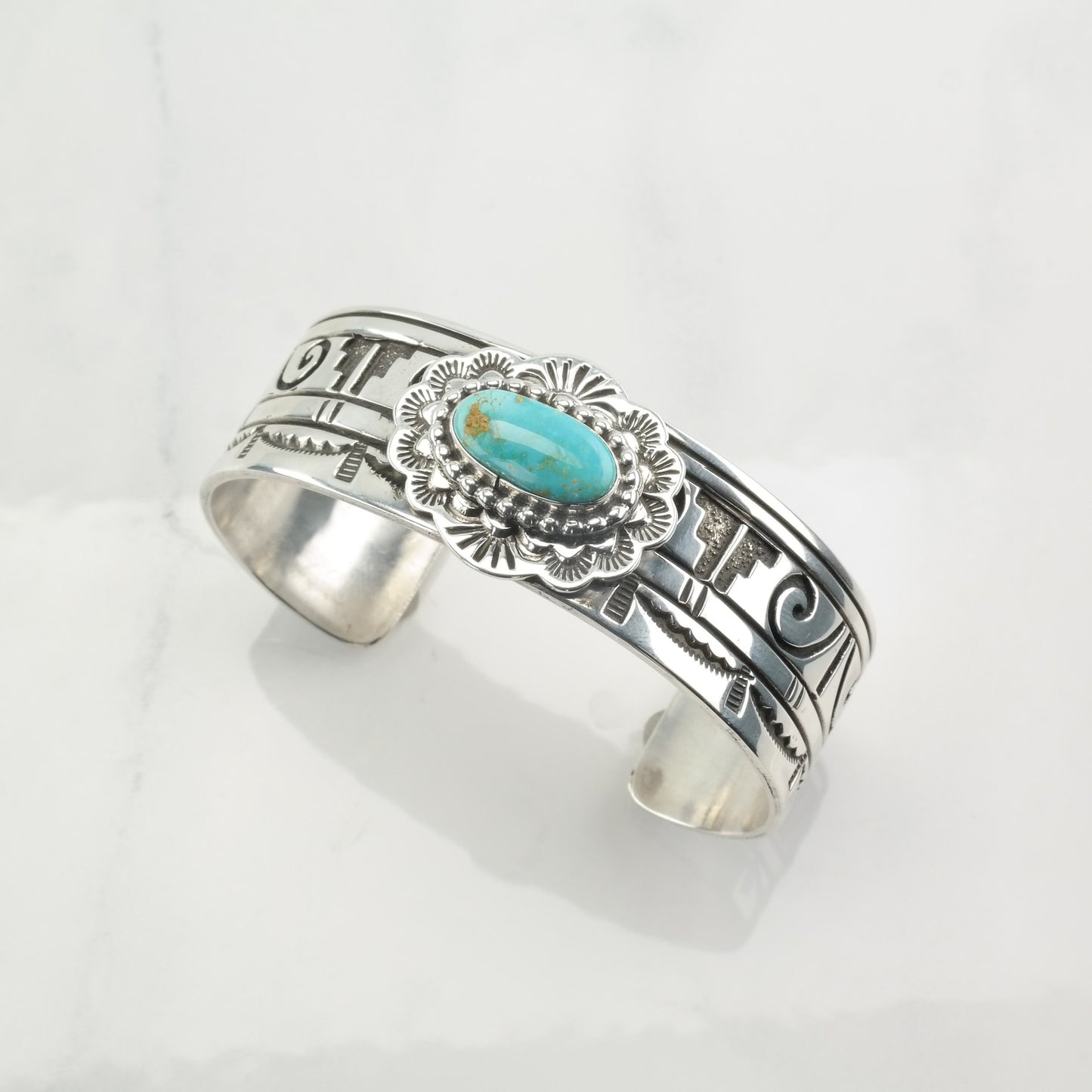 Navajo Sterling Silver Cuff Bracelet Blue Turquoise Overlay