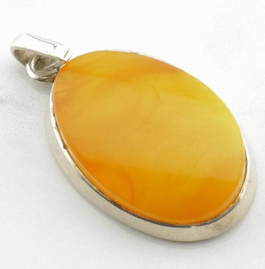 Vintage Amber Sterling Silver Pendant Orange