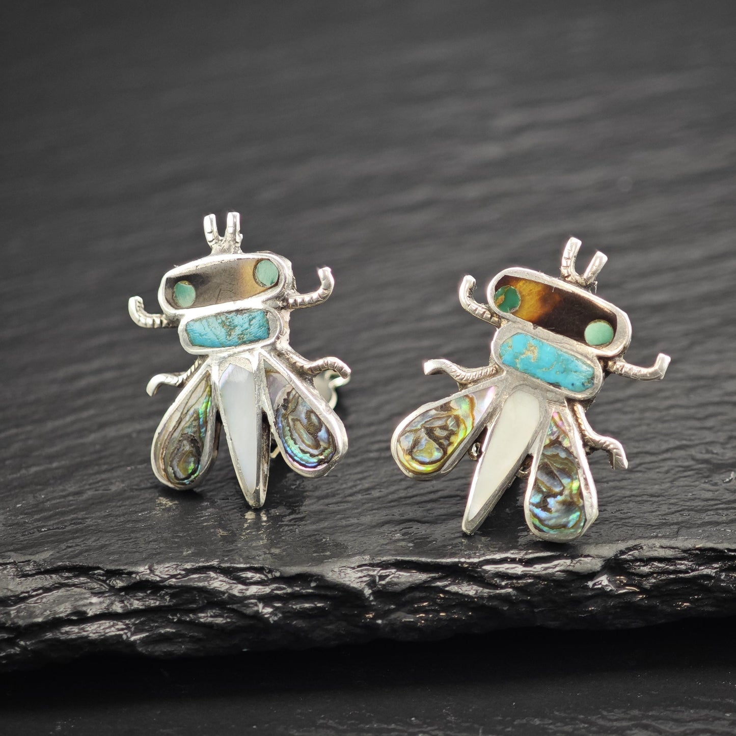 Vintage SW Inlay Bee Clip On Sterling Silver Earrings ER3106