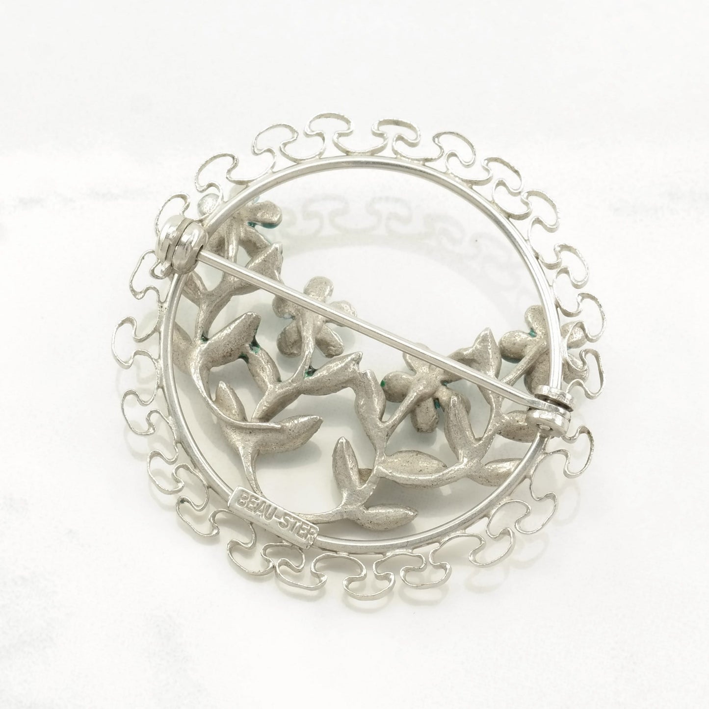 Silver Brooch Flower Wreath Enamel Sterling