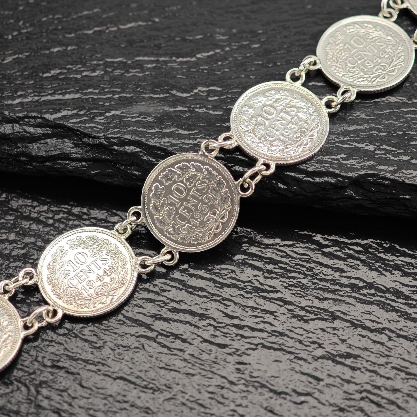 Vintage Silver Dime Bracelet - Canada Pre 1944 Coin Jewelry
