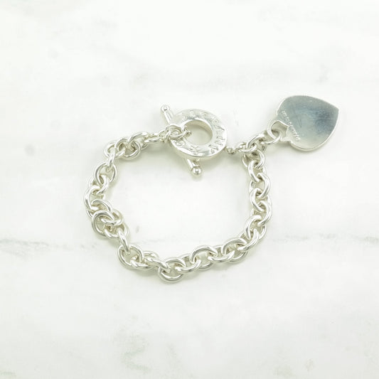 Tiffany & Co. Sterling Silver Link Bracelet Heart, Toggle Clasp