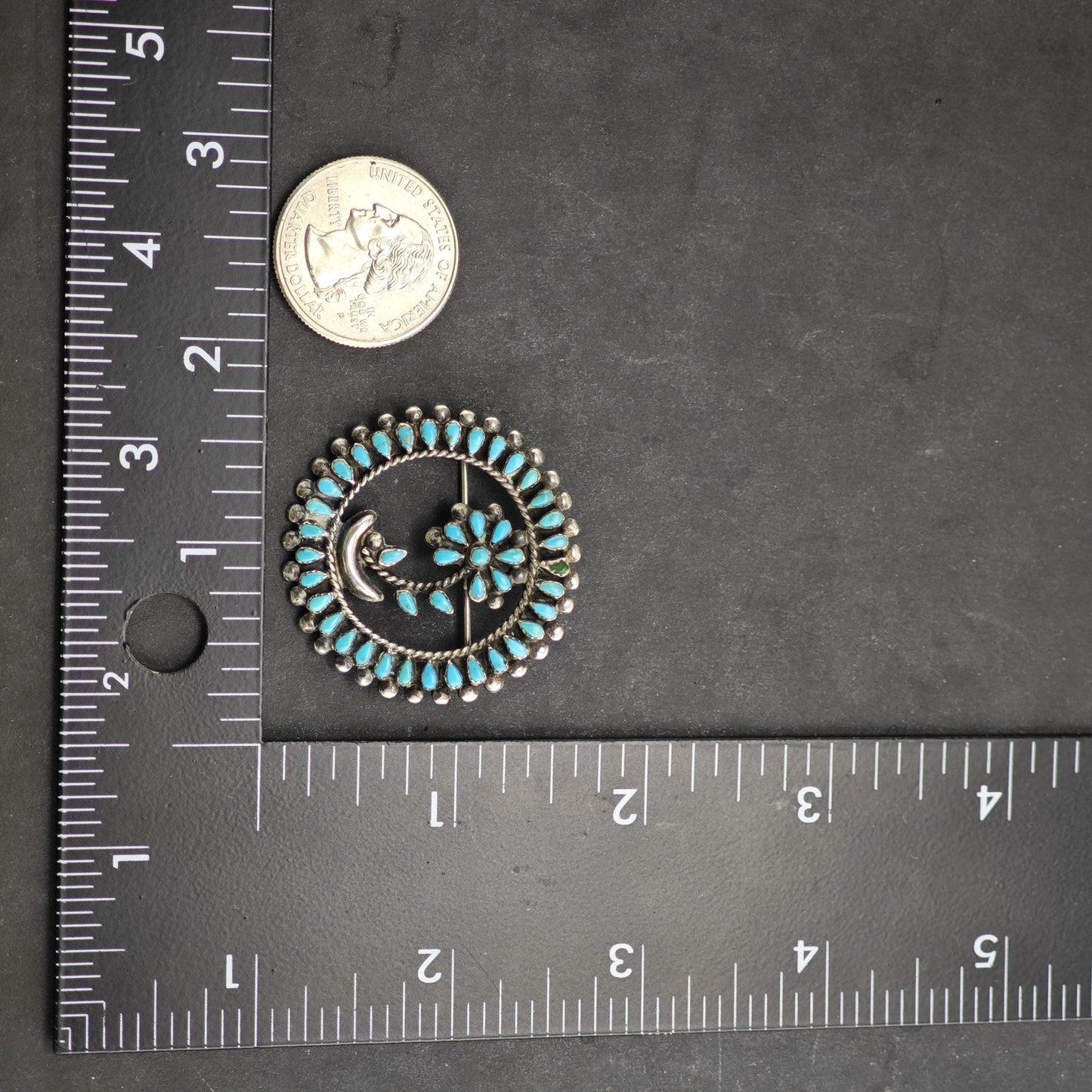 Zuni, Native American Turquoise Cluster Sterling Silver Brooch