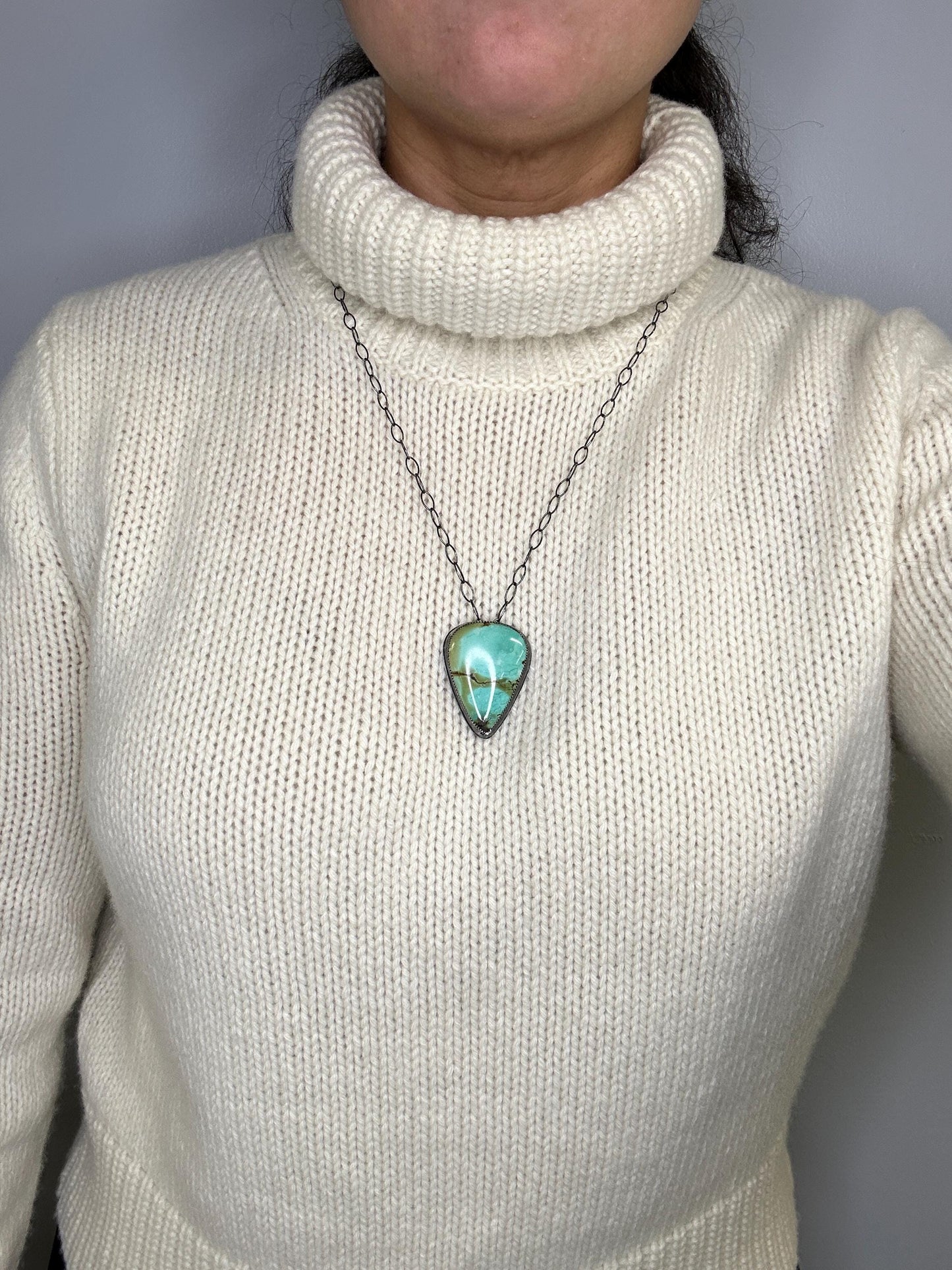 Sterling Silver & Turquoise Pendant Necklace | Southwestern Jewelry | Teardrop Turquoise | Oxidized Silver