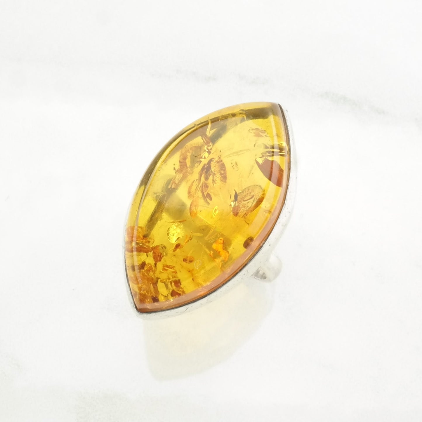 European Silver Ring Amber Large Sterling Orange Size 9