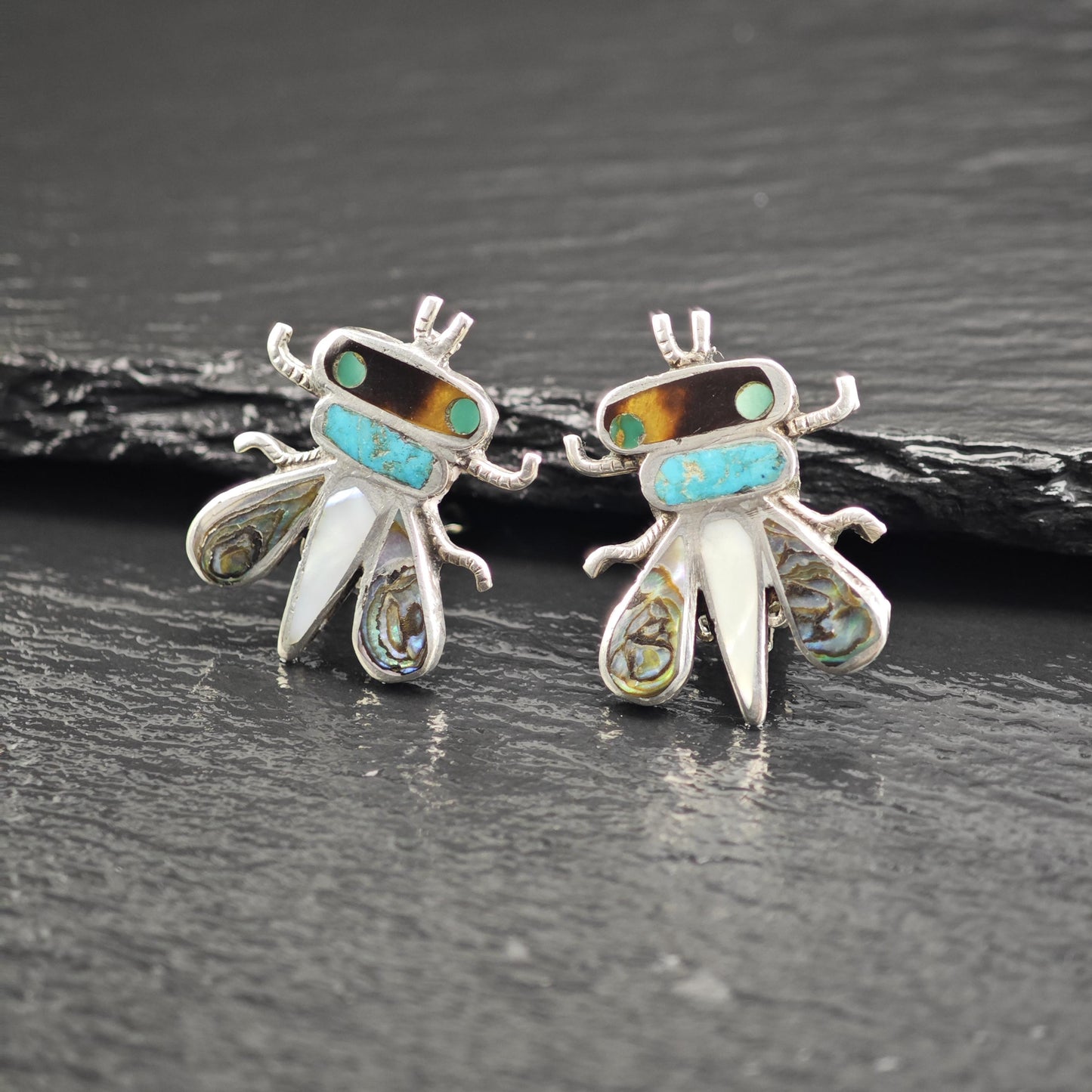 Vintage SW Inlay Bee Clip On Sterling Silver Earrings ER3106