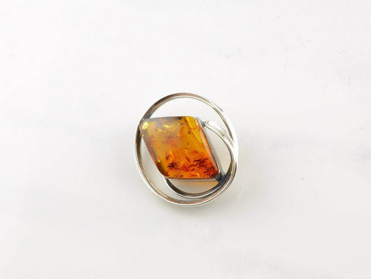 Modernist Sterling Silver Baltic Amber Brooch